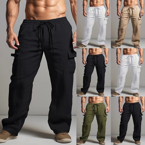 Mens cotton linen cargo - mens, pants