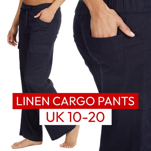 Ladies linen cargo trousers - ladies,