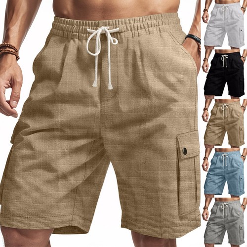 Mens linen cargo shorts - mens,