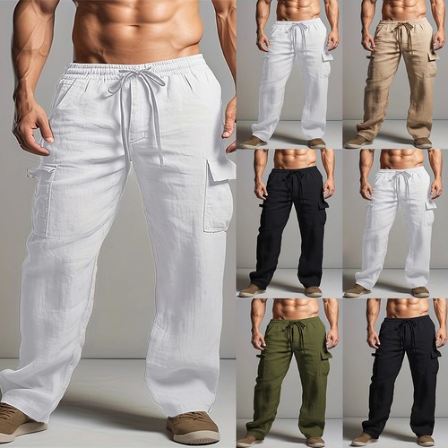 Mens linen cargo trousers - cargo,