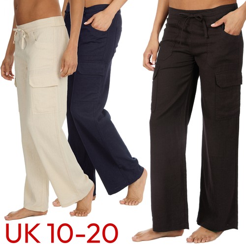 Ladies linen cargo trousers - ladies,