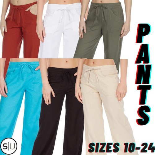 Womens ladies linen trousers - womens,