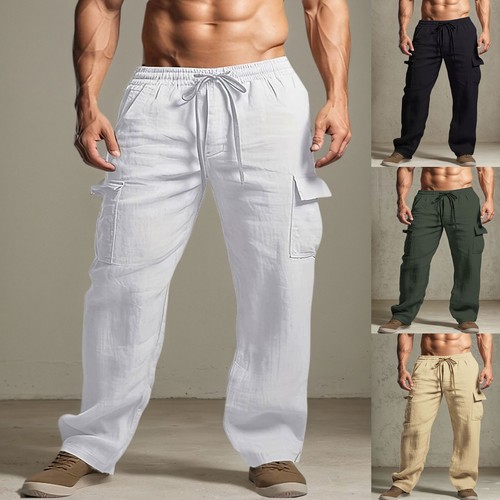 Mens cotton linen cargo pants - mens,