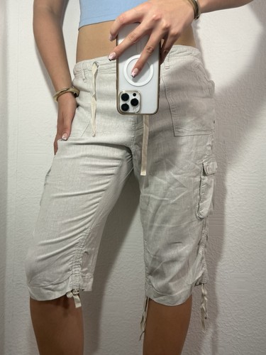 Beige linen look cargo - linen,