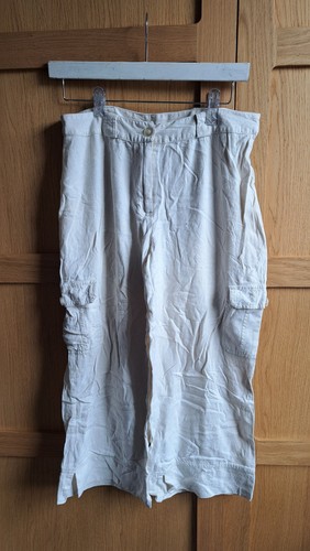 Cropped white linen cargo - white,