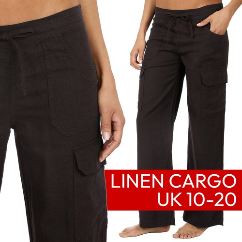 Ladies linen cargo pants - linen,